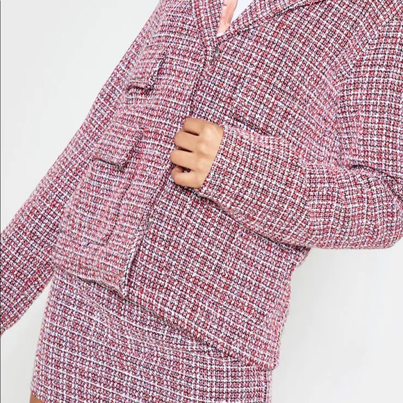 Pretty Little Thing Red Tartan Boucle Button Down Jacket and Mini Skirt Set - Picture 8 of 13